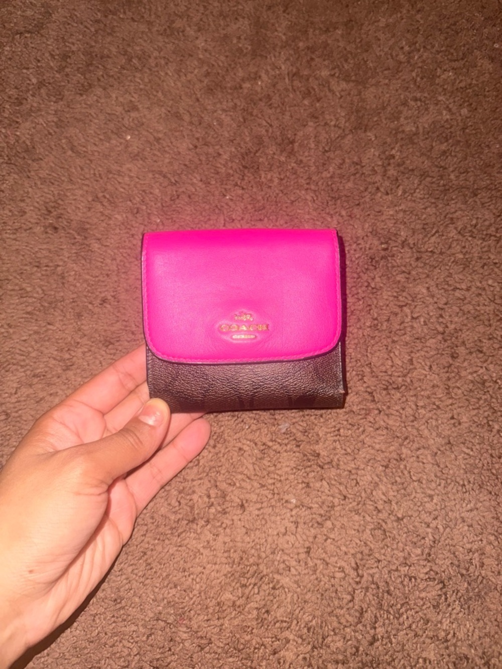 Coach Two-Tone Pink and Brown Compact Leather Wallet